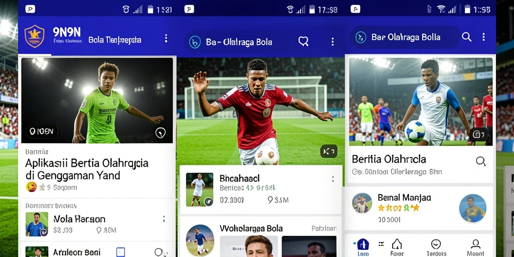 Antarmuka aplikasi 9N9N menampilkan berita olahraga bola terkini.