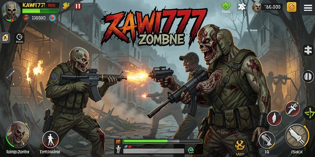 Tampilan permainan KAWI777 saat melawan zombie dengan grafis menawan.