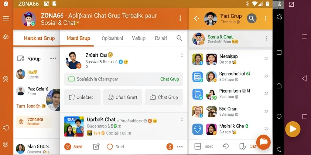 Antarmuka ZONA66 yang sederhana untuk chat grup dan video call.