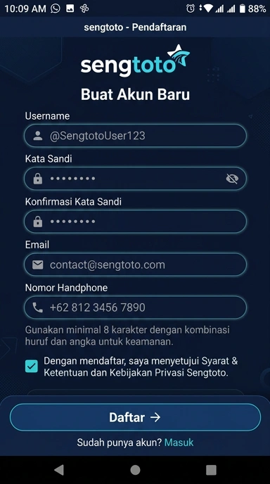 Cara Mudah Buat Akun Baru SengToto di Android